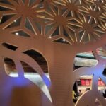 A close up of the ceiling in a building