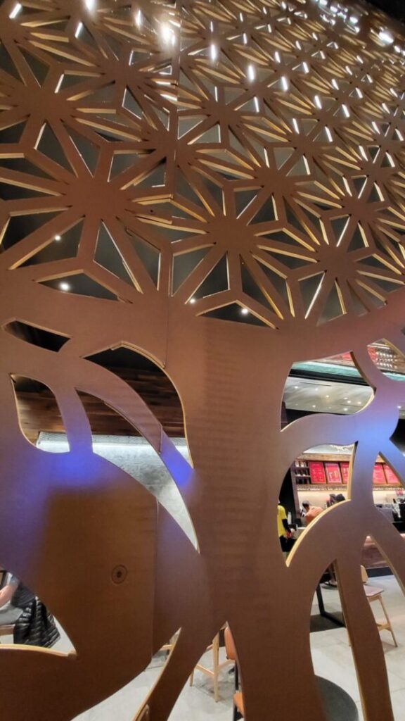 A close up of the ceiling in a building