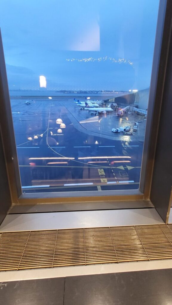 A view of an airport from the window.