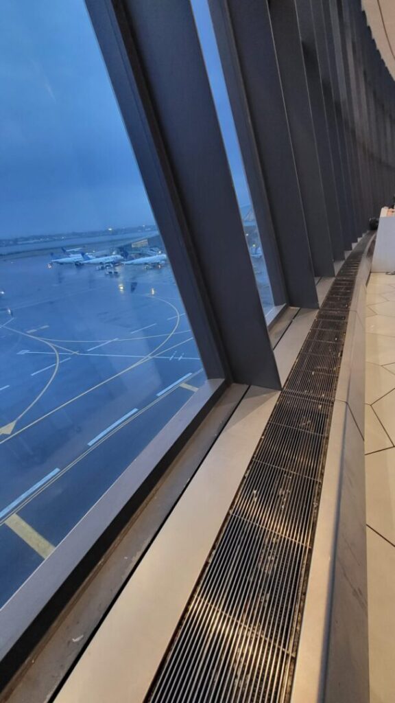 A view of an airport from the window.